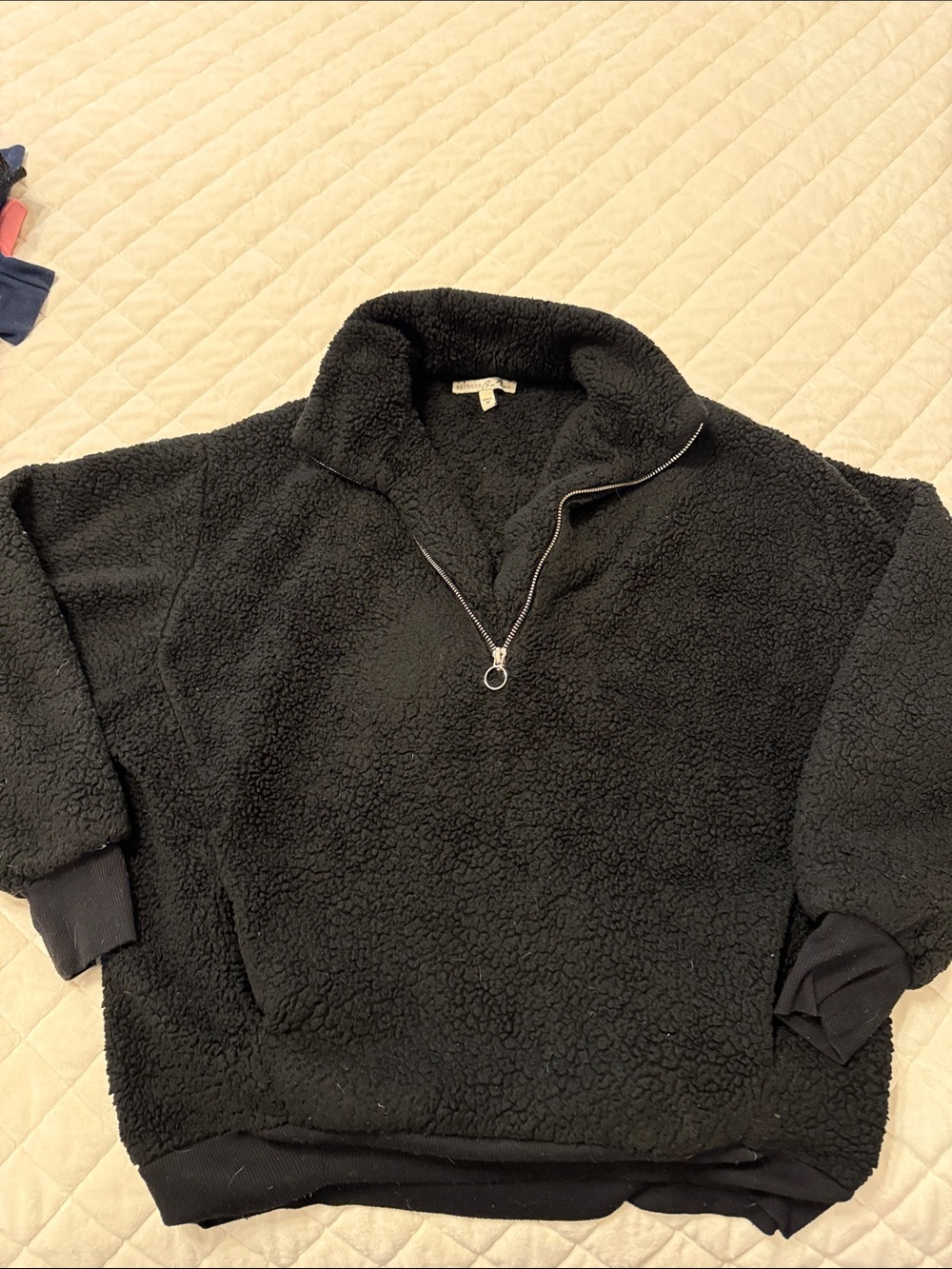 Express  Black Sherpa Quarter-Zip Pullover Sweater